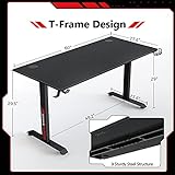 SEVEN WARRIOR Gaming Desk 60 INCH, T- Shaped Carbon Fiber Surface Computer Desk with Full Desk Mouse Pad, Ergonomic E-Sport Style Gamer Desk with Double Headphone Hook, USB Gaming Rack, Cup Holder