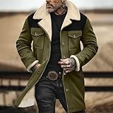 Men's Faux Shearling Sherpa Lined Overcoat Retro Faux Suede Trench Coat Notched Collar Pea Coat Button Down Outerwear abrigos para hombre de invierno con calentador