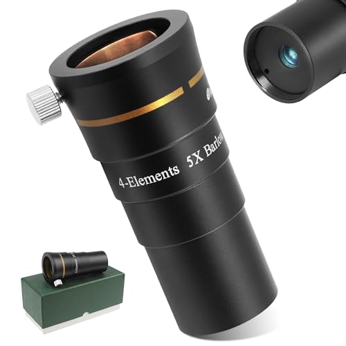 Astromania Telescope Barlow Lens 5X with 4-Elements Multi Coated Lens - 1.25 Inch Fully Metal Telescope Accessory for Astronomy & Astrophotography