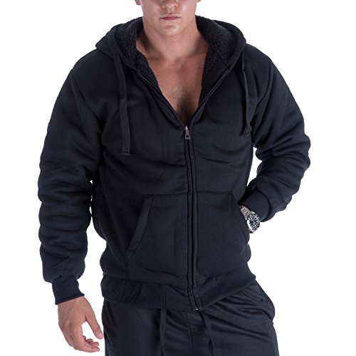 Gary Com Heavyweight Full-Zip Sherpa Lined Fleece Hoodies for Men Plus Size 3X Zipper Jackets 3XL Black Sport Outwear