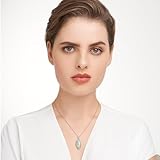 MORGAN & PAIGE .925 Sterling Silver Rhodium Plated Genuine Jade Pendant Necklace for Women - Wire-Wrapped Marquise Cut Green Jade with Diamond Accents, Sterling Silver Necklace for Women Chain 18"