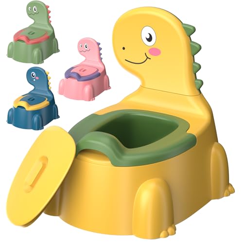 Potty Training Toilet Toddler Potty Chair Kids Boys Girls Dinosaur Animal Comfortable Potties Training Seat for Childrens Ages 1-3 Portable Baby Toilets with Lid Back Easy to Clean Potty Trainer