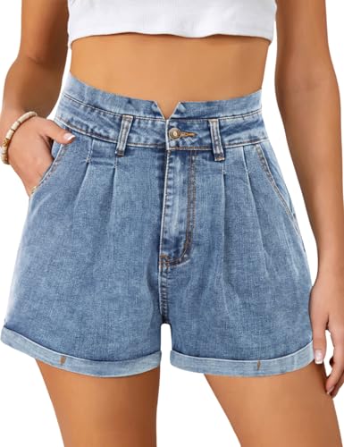 Women's Juniors High Waisted Shorts Vintage Casual Rolled Denim Shorts Plus Size Dark Blue XXL