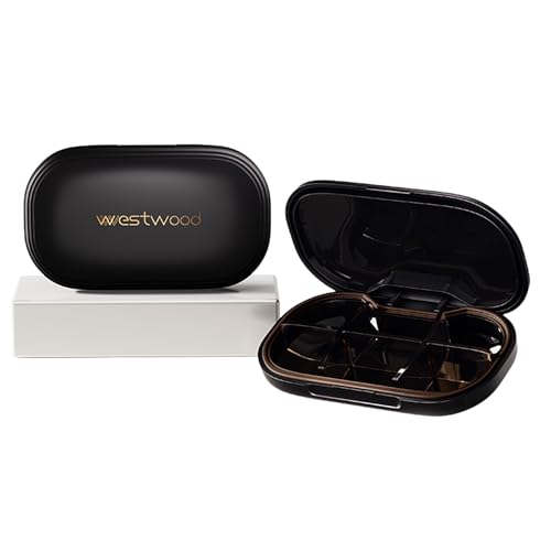 1 Pack Mini Black Pill Organizer, 6 Compartments, Compact Stylish Travel Camping Pill Box Case, Portable and Moistureproof to Store Vitamins, Medication and Supplements