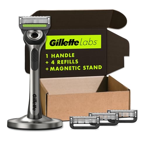 GilletteLabs with Exfoliating Bar by Gillette Razor for Men - 1 Handle, 4 Razor Blade Refills, Holiday Gifts for Men, Includes Premium Magnetic Stand