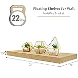 Sorbus Floating Shelves, Wall Shelves for Bedroom, Kitchen, Living Room, Home Decor 24 x 9 Inch Wall Mounted Floating Shelves for Wall, 2 Maple Wood