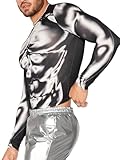 WDIRARA Men's 3D Body Print Crop Top Long Sleeve Muscle T Shirt Party Club Rave Clothes Multicolor Small