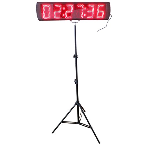 AZOOU Large Red Color LED Race Timing Clock Timer with Tripod 5-inch High Character for Semi-Outdoor/Outdoor Running Events