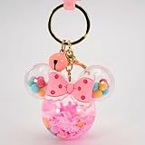 SPEEDYUNI Cute Mouse Keychain | Aesthetic Liquid Floating Snowflakes Lanyard Key Ring Holder for Bag Charms & Car Keys (Pink)