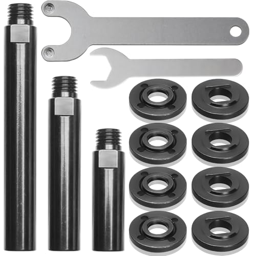 Angle Grinder Attachments Kit with 3 Extension Rods (5.5"/4"/3"), 4 Sets Flange Nut Assemblies & 2 Spanner Wrench - 5/8"-11 Thread Compatible with DeWalt Milwaukee Makita Bosch Grinder Accessories
