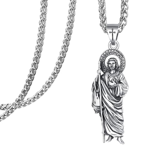 KATHLU Saint Jude Necklace Sterling Silver San Judas Necklace St Jude Necklace for Men Women Catholic Religious Jewerly Gifts