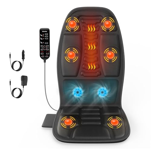 comrelax Massage Seat Cushion with Heat, Back Massager for Chair, Chair Massager for Full Body Massage, Deep Tissue Vibration Pad with 2 Adapters, Gifts for Dad Mom