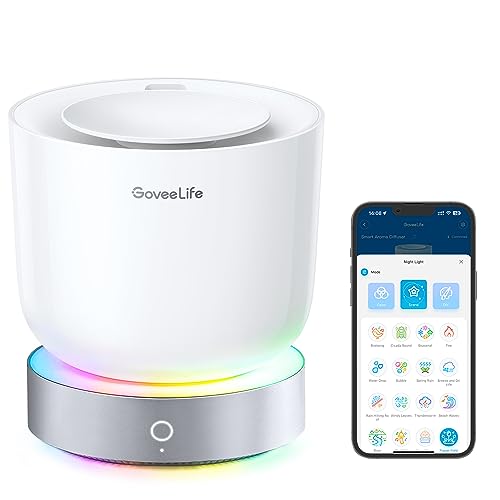 GoveeLife Smart Essential Oils Diffuser with Alexa App Control Room Decor for Bathroom Home Office Bedroom, 300ml Quiet Cool Mist Aromatherapy Diffuser with 2 Mist Modes RGB Night Light, 24H Timer