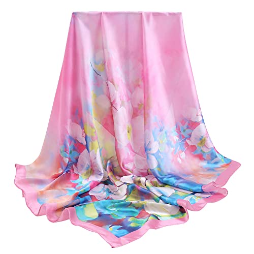 vimate 100% Pure Silk Scarfs for Women, 35”x 35” Square Gift Idea Luxury Ladies Silk Hair Scarf for Sleeping (Style-005)