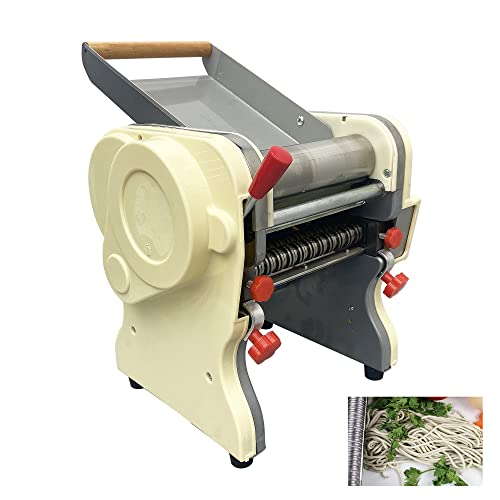 TECHTONGDA Electric Pasta Maker, Automatic Noodle Machine, Stainless Steel Pasta Press Maker, 110V Noodle Cutting Machine with 3mm Round Knife, Dough Roller Pressing Machine for Commerical Home Use
