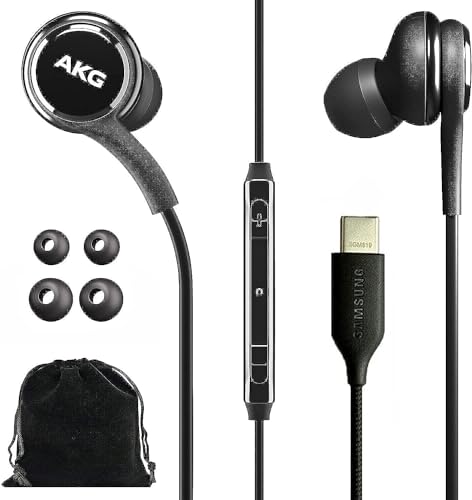 SAMSUNG AKG Wired Earbuds Original USB Type C in-Ear Earbud Headphones with Remote & Microphone for Music, Phone Calls, Work - Noise Isolating Deep Bass, Includes Velvet Carrying Pouch - Black