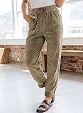 EVALESS Corduroy Pants for Women Casual Drawstring Elastic High Waist Straight Leg Harem Pants Fall Spring 2025 Loose Comfy Trousers with Pockets Khaki Medium