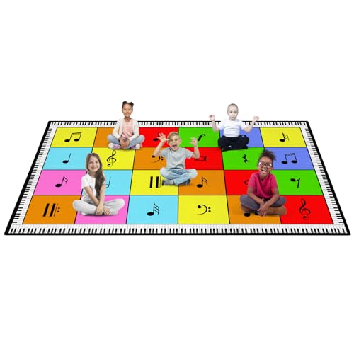 ABCarpet Music Note Classroom Rug 7'5"x13' Elementary Music Classroom Seating Rug with 24 Seats Colorful Muiscal Area Rug for Nursery, Preschool, Kids Room and Music Studio