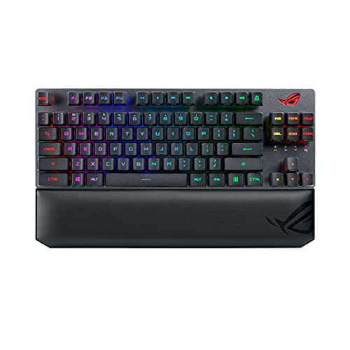 ASUS ROG Strix Scope RX TKL Wireless Deluxe, 80% Gaming Keyboard, Tri-Mode connectivity (2.4GHz RF, Bluetooth, Wired), ROG RX Blue Optical Mechanical Switches, PBT Keycaps, RGB, Wrist Rest, Black