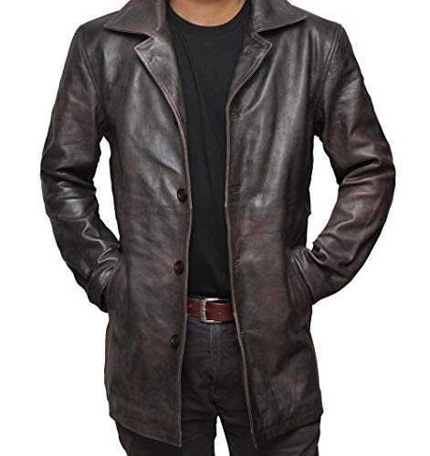 fjackets Leather Trench Coat Mens - Real Lambskin Brown Distressed Natural Mens Leather Coats | [1500032] Suprnatural RubOff, S