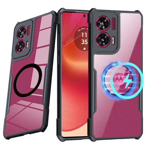 Guizzcg for Motorola Moto Edge 50 Fusion/Moto G96 Magnetic Case [Compatible with Magsafe] Ultra-Thin Cover Soft TPU Bumper + Acrylic Clear Back Military Grade Airbags Shookproof Drop Protection,Black