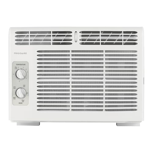 Frigidaire 5,000 BTU Window-Mounted Air Conditioner, Cools Up to 250 Sq. Ft., Quiet Operation, Effortless Temperature Control, 2 Fan Speeds, Auto Restart, White