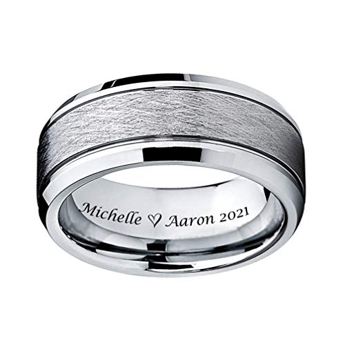 Personalized Silver Textured Men's Tungsten Ring Custom Engraved Free In Any Language - Silver Wedding Band - Engagement Ring - Made in USA