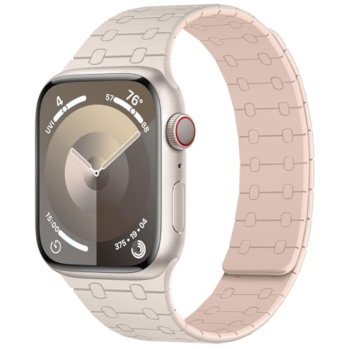 Amizee Magnetic Bands Compatible with Apple Watch Band 49mm 46mm 45mm 44mm 42mm 41mm 40mm 38mm Women Men, Sport Silicone Strap for iWatch Ultra 2 Series 10 9 8 7 6 SE 5 4 (42/41/40/38, Starlight Pink)