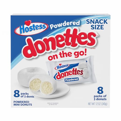 Hostess Donettes Powdered On the Go Packs 8 ct. 12 oz | Mini Snacks, Hostess Doughnuts, Snack Cakes, Super Donuts from School, Cupcake Style Treats