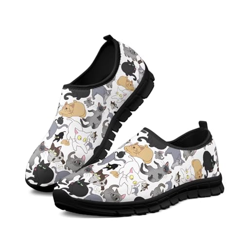 xixirimido Womens Slip On Shoes Cute Cat Print Casual Fashion Low Top Walking Sneakers Non-Slip Lightweight Footwear for Tennis