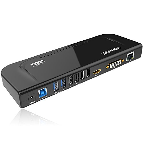 Wavlink Universal Docking Station Laptop USB 3.0 Dock with Dual Video Display Outputs HDMI/DVI/VGA up to 2048 x 1152,Gigabit Ethernet,6 USB Ports,Audio Output/Input for Laptop,Ultrabook and PCs