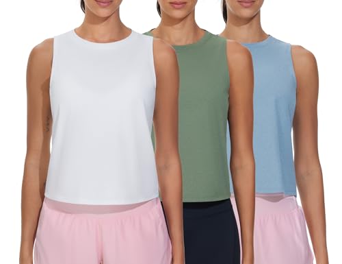 THE GYM PEOPLE Women's Workout Tank Tops 3 Pack Quick Dry Athletic Running Sleeveless Shirts