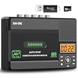 SEMIER Small Cassette Tape Player, USB C or SD Card Audio Cassette to MP3 Digital Converter, Record to Cassette/Computer/SD Card via Mic, LCD Display, Loud Speaker, Headphone Jack,16GB SD Card