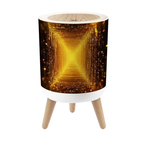 FUIENCFKE Bathroom Trash Can with Lid Abstract Tunnel Square Golden Particles Technological Related 3D Garbage Bin Waste Basket for Kitchen Office Bedroom Decoration Diaper Pail 1.8 Gallon