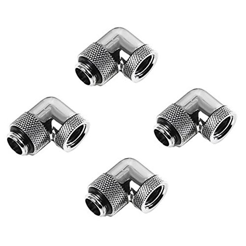 Barrow G1/4" Male to Female Extender Fitting, 90 Degree Dual Rotary, Silver Shiny, 4-pack