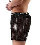 Panegy Men Workout Fishnet Boxer Shorts Casual Drawstring Waist Running Mesh Lounge Shorts Summer Beach Swim Trunks