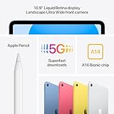 Apple iPad (10th Generation): with A14 Bionic chip, 10.9-inch Liquid Retina Display, 256GB, Wi-Fi 6 + 5G Cellular, 12MP front/12MP Back Camera, Touch ID, All-Day Battery Life – Blue