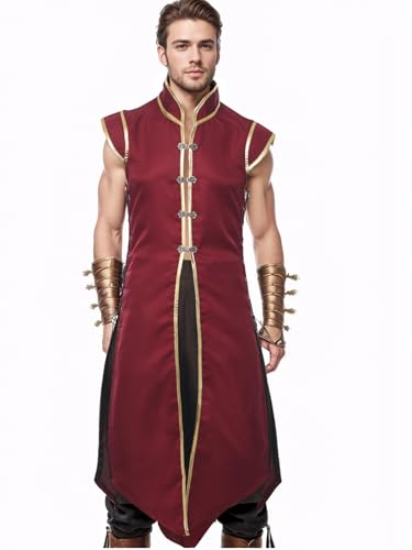 UniqKaliber Men’s Medieval Viking Vest, Renaissance Sleeveless Tunic Tops Vintage Long Vest Knight Cosplay Costume