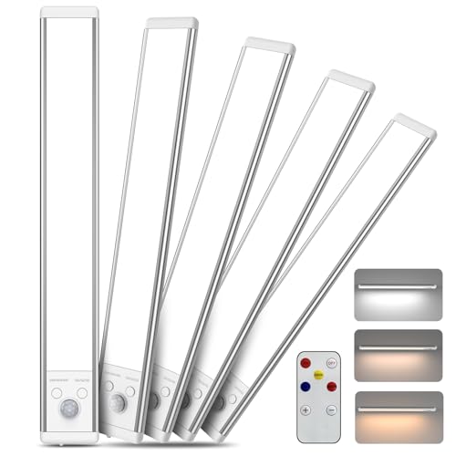 Chasesun 9.6inch Under Cabinet Lights, LED Motion Sensor Closet Light, USB-C Rechargeable Wireless Under Counter Lights 3 Color Temperatures & Adjustable Brightness, Magnetic Mount for Kitchen, 5 Pack