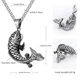 Koi Carp Fish Pendant for Men Chinese Koi Fish Necklace, Lucky Fish Amulet Necklace Classic Goldfish Necklace Men’s Chinese Koi Carp Jewelry Silver Vintage Fish Animal Charm Necklace