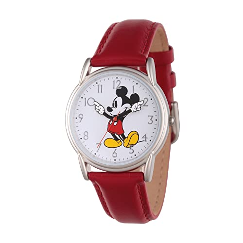 Disney Mickey Mouse Adult Classic Cardiff Articulating Hands Analog Quartz Leather Strap Watch