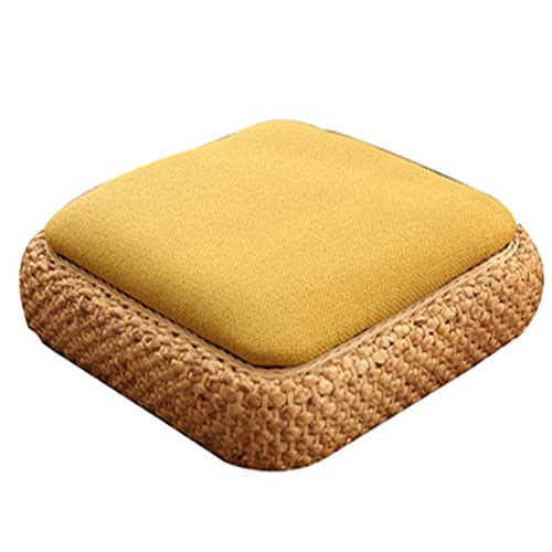 Linen Rattan Stool,Straw Mat Tatami Lazy Floor Rattan Mat Small Study Notebook Mat,Square,10X40X40CM