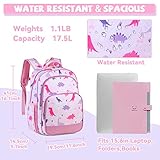 VASCHY School Backpack for Girls, 16in Water Resistant Backpack for Kids Preschool/Primary/Elementary Schoolbag Bookbag for Girls with Tablet Sleeve Pink Dino