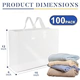 XPCARE 100Pack Frosted Plastic Gift Bags, 16x6x12 Clear Plastic Bags with Handles for Small Business, Boutiques, Retail Stores, Gifts & Merchandise(White)