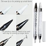 LIGHT RAIN Rhinestone Picker Tool - 2 Pcs Dual-head Pen with 4 Wax Tip, and Precision Jewelry Tweezers Kit for Pick Up Nail Art Gems, Stone, Crystals and Nail Charms