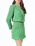 Cicy Bell Womens Cropped Tweed Blazer Sets 2 Piece Outfits and Mini Skirt Sets Business Casual Suits Green