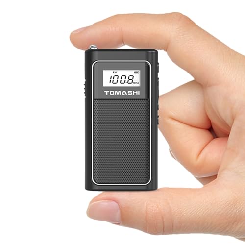 TOMASHI Tiny Portable FM Radio with USB Charging, Pocket Radio with Micro SD Playback and Built-in Rechargeable Lithium Battery – Compact and Lightweight