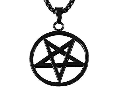 Crazy Hunter Black Stainless Steel Pagan Wicca Inverted Star Pentagram Men Pendant Necklace