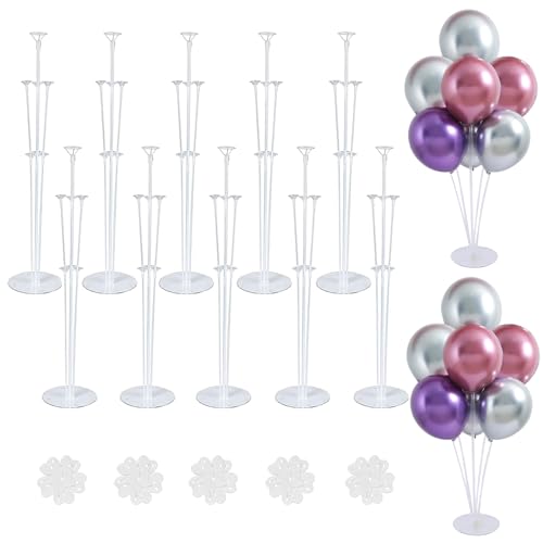 LOBUBT 10 Sets Balloon Stand Kits, Balloon Sticks Holder with Base for Table Centerpiece Graduation Birthday Baby Shower Party Decorations