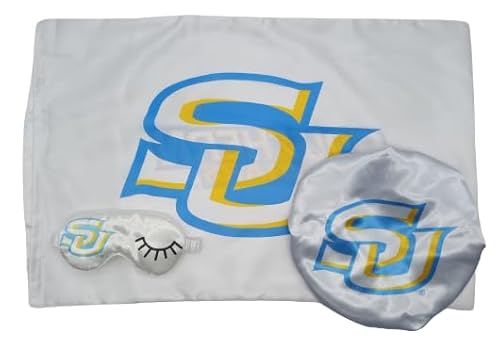 The DASHURÍ Brand Southern University Officially Licensed Bonnet, Pillowcase, & Sleep Mask Pack White